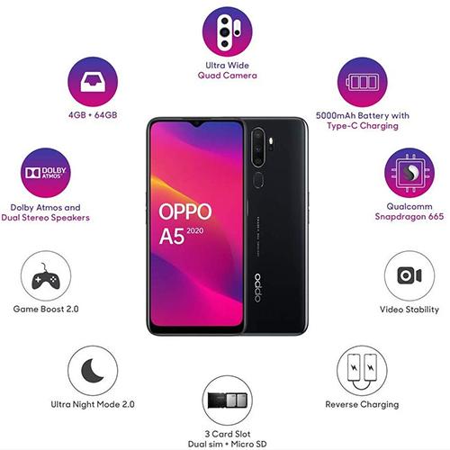 Oppo A5 2020 Mobile EMI-3gb 64gb black