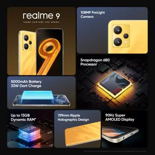 Realme 9 4G 6GB RAM Gold