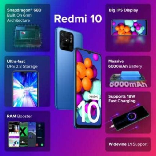 Redmi 10 4GB Memory 64GB Storage Pacific Blue Cardless EMI